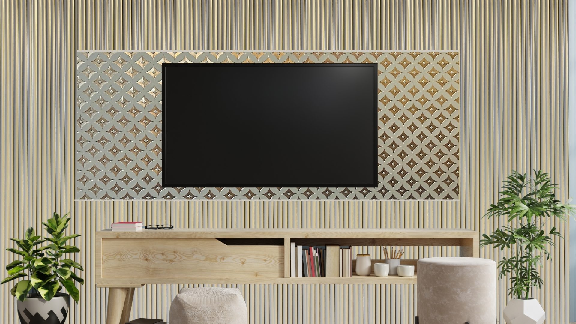 TV Wall Design Ideas with PVC Panels and UV Sheet 3 15