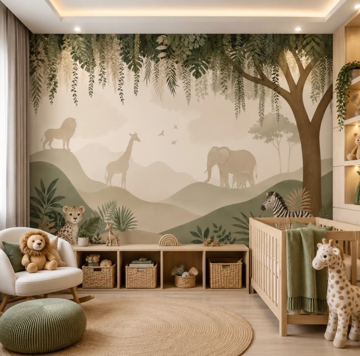Wallpaper for kids room 3 Uma estampa que transforma o quarto em cenario de aventura e imaginacao 💚🐘 quartoinfantil safari animais papeldeparede goiania